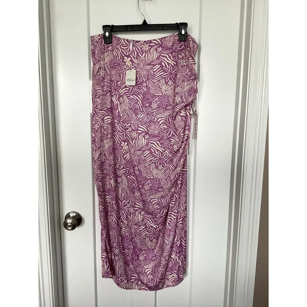NWT Free People Womens High Waist Slit Maxi Skirt Mulberry Floral Purple Size 12